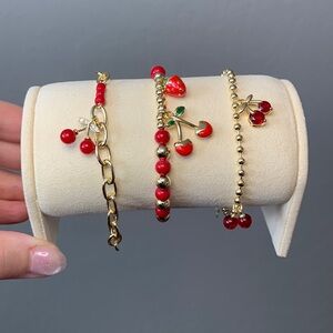 3 PC Set - NEW - Pretty Bird Real Yellow Gold Plated Cherry Bracelets 8”